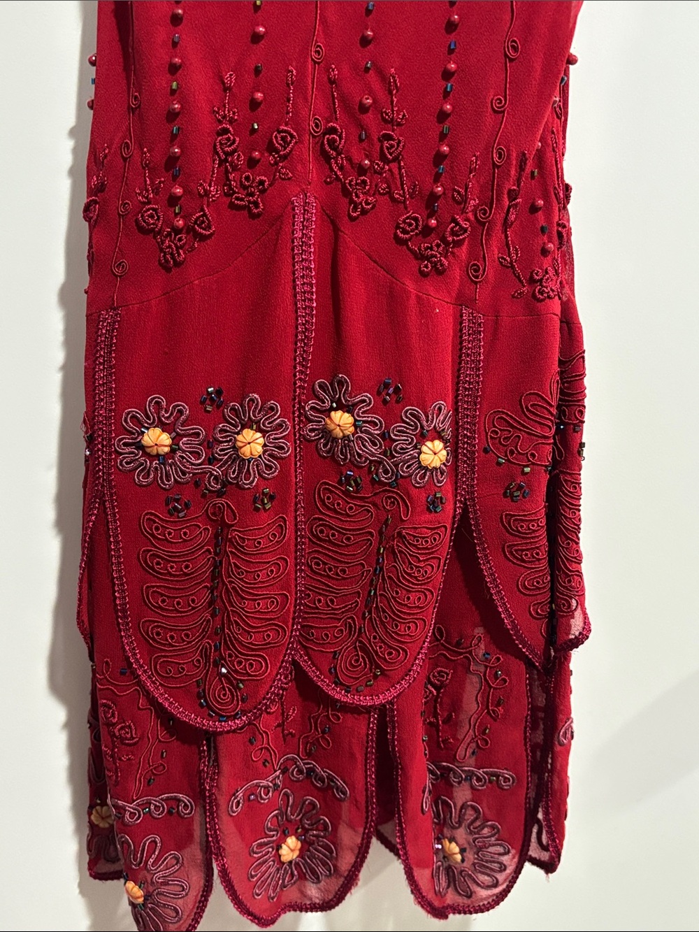 Sue Wong Deep Red Beaded Spaghetti-Strap Mini Dress - Picture 4 of 6